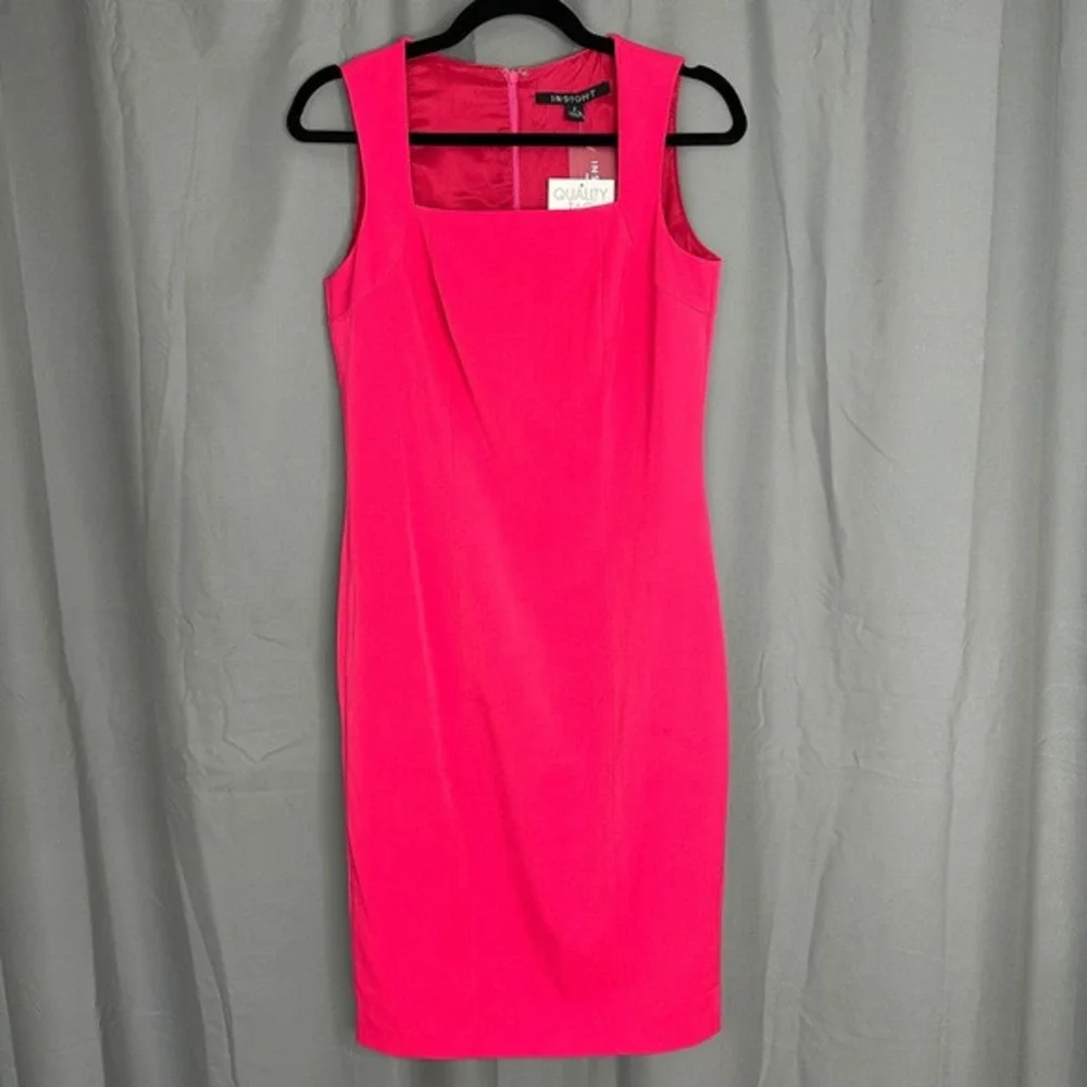 Insight New York Womens Fuchsia Pink Square Neck Sheath‎ Dress PR D15703H NWT 2